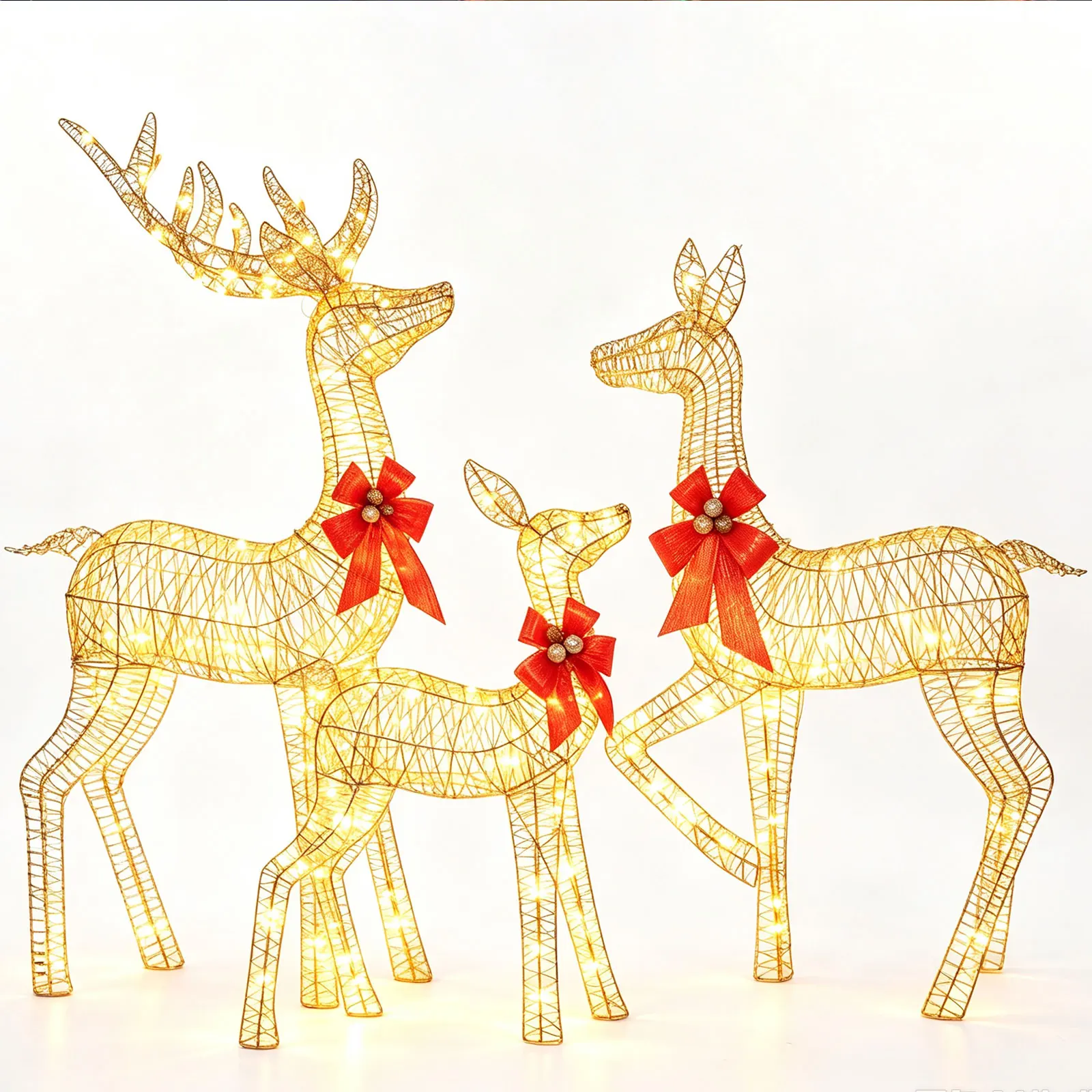 3-Piece Lighted Christmas Reindeer Decoration Set, 360 LED Plug-in Light Up Deer Family Holiday Decor, Indoor Outdoor Christmas Ornaments for Front Yard Porch