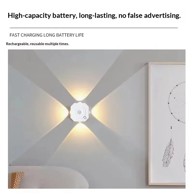 LED Motion Sensor Lamp Rechargeable Night Light Indoor Decorative Wall Lights RGB and 3 Colors Hallway Stairs Kitchen Lighting