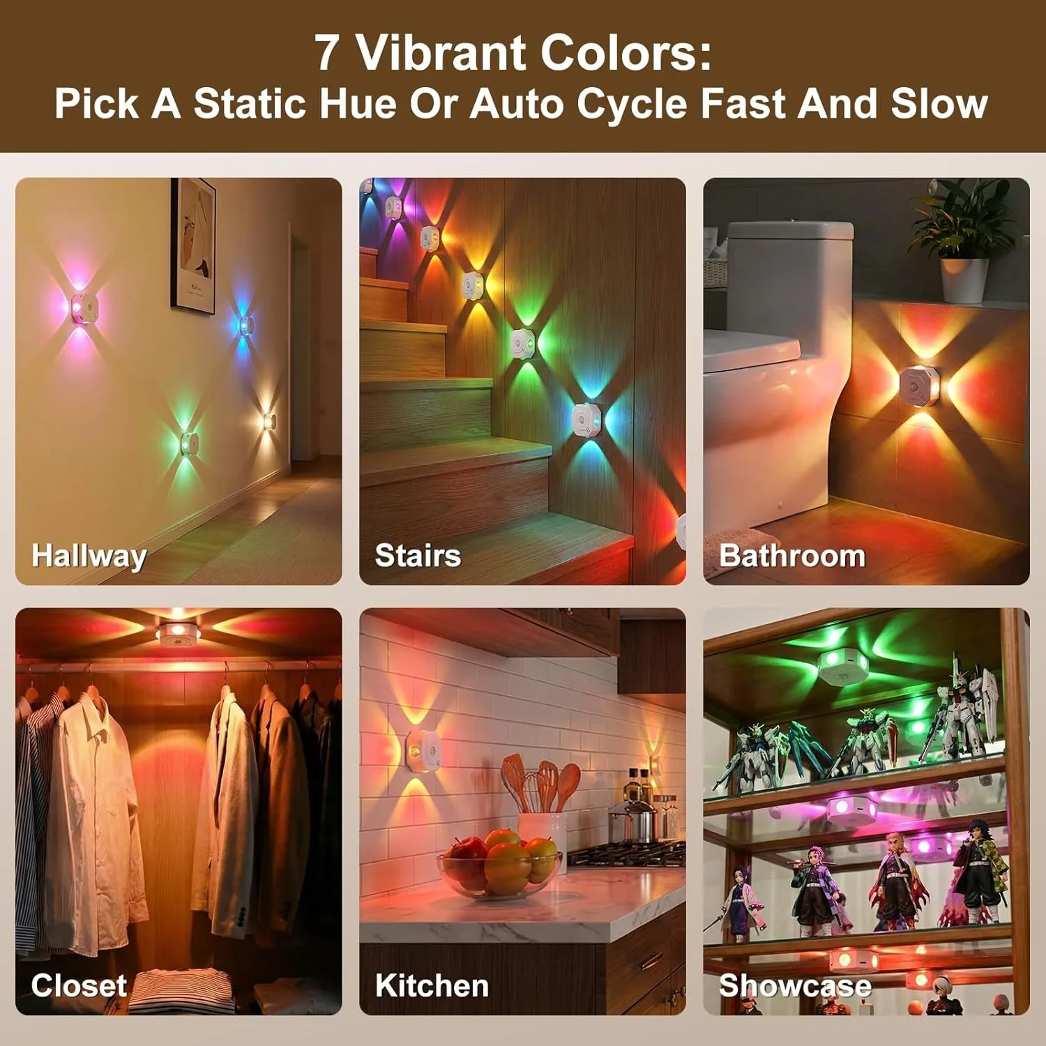 LED Motion Sensor Lamp Rechargeable Night Light Indoor Decorative Wall Lights RGB and 3 Colors Hallway Stairs Kitchen Lighting