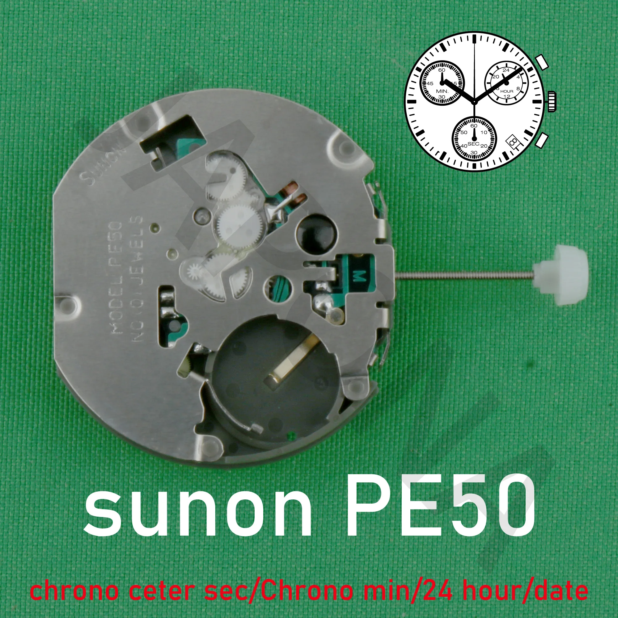 PE50 movement china Sunon PE50 Quartz Watch movement chrono center second/Chrono min/Day/Date/24 hour for DIY to moonswatch