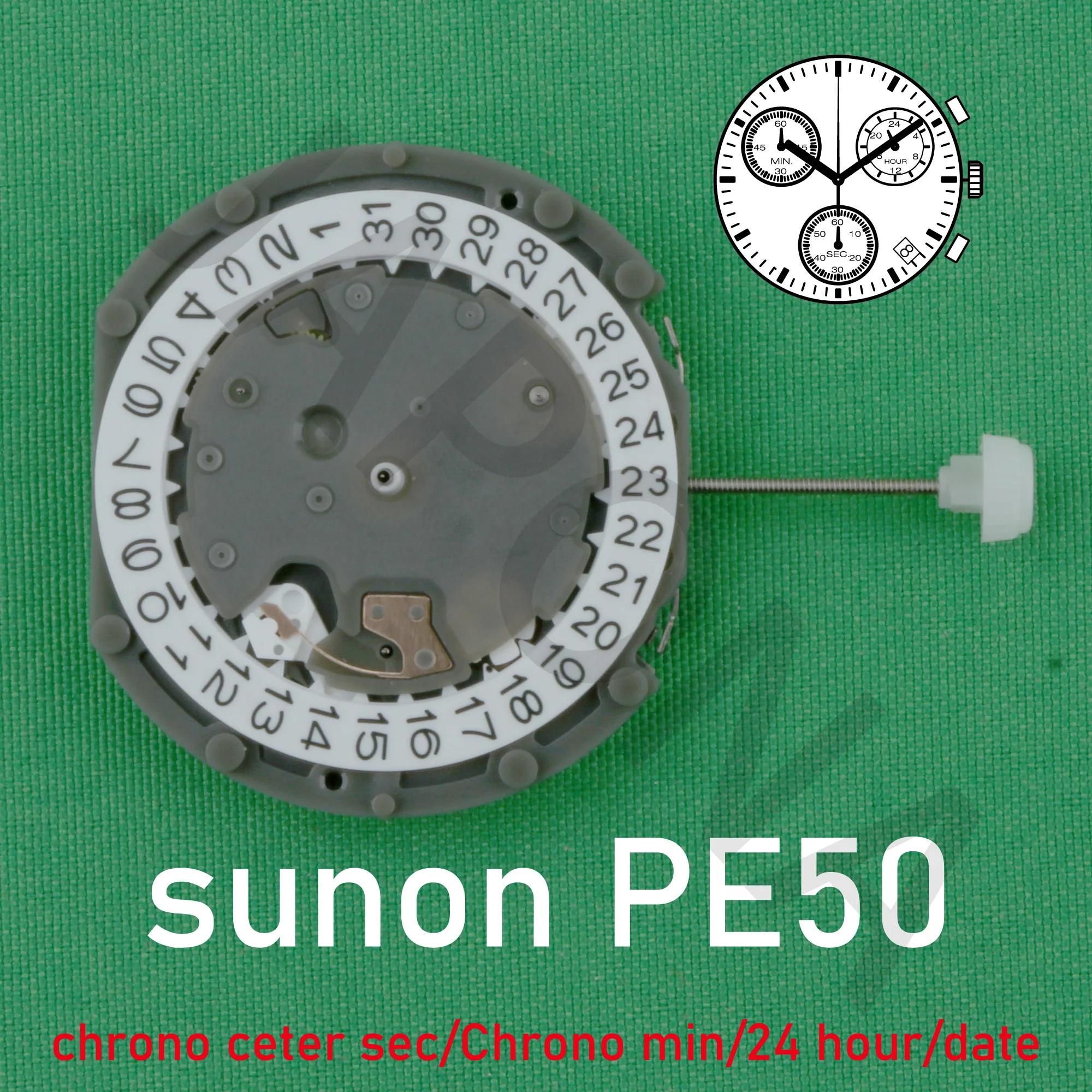 PE50 movement china Sunon PE50 Quartz Watch movement chrono center second/Chrono min/Day/Date/24 hour for DIY to moonswatch