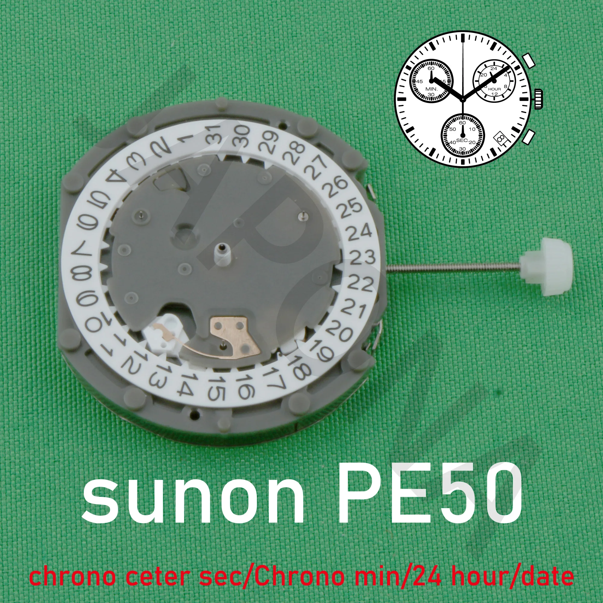 PE50 movement china Sunon PE50 Quartz Watch movement chrono center second/Chrono min/Day/Date/24 hour for DIY to moonswatch