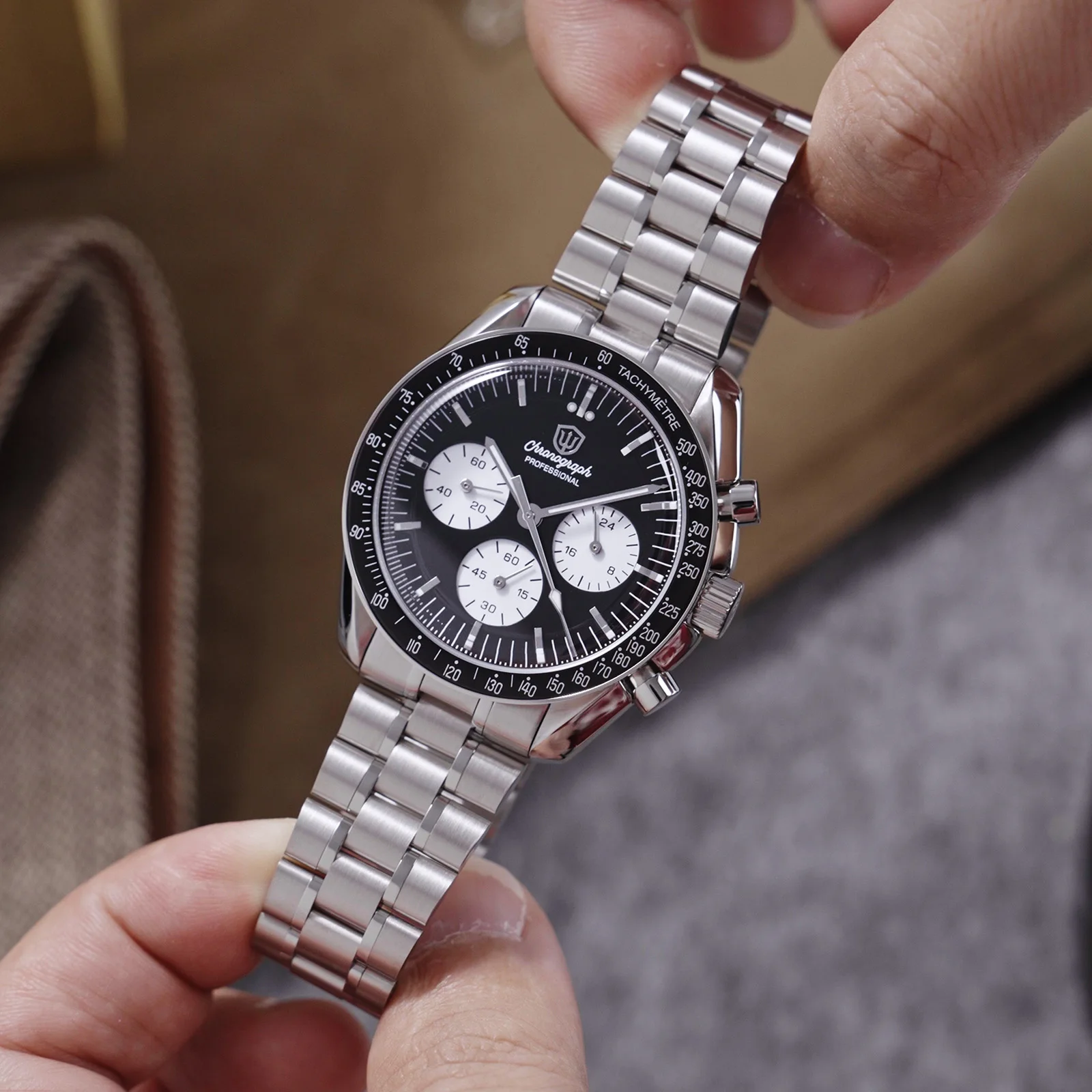 Watchdives WD1863 New 39Mm VK63 Mecha-Quartz Chronograph Watch Bubble Sapphire AR Luminous 100M Waterproof Sports Men Wristwatch
