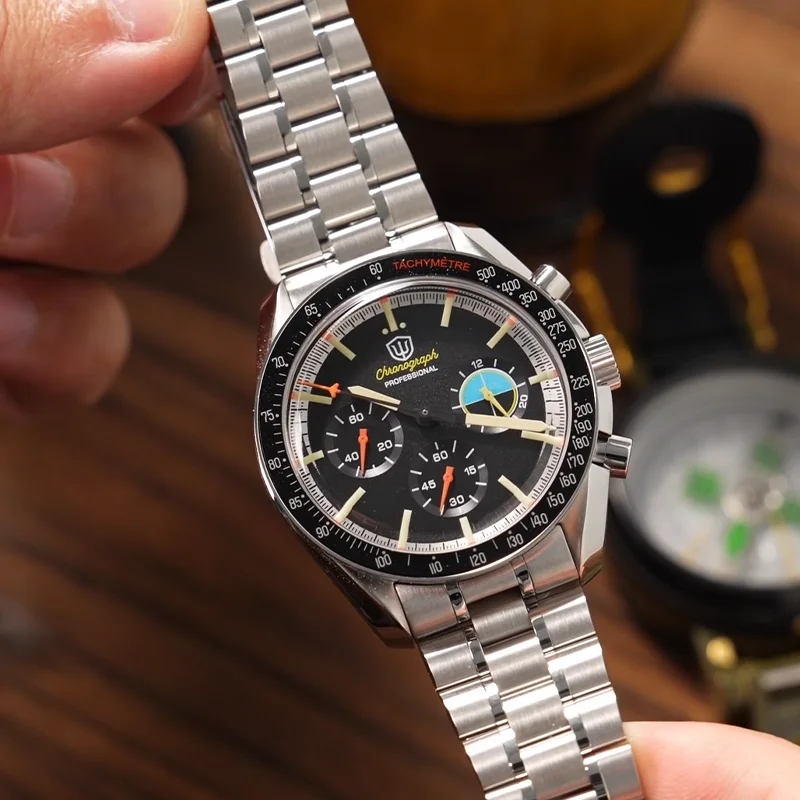 Watchdives WD1863 New 39Mm VK63 Mecha-Quartz Chronograph Watch Bubble Sapphire AR Luminous 100M Waterproof Sports Men Wristwatch