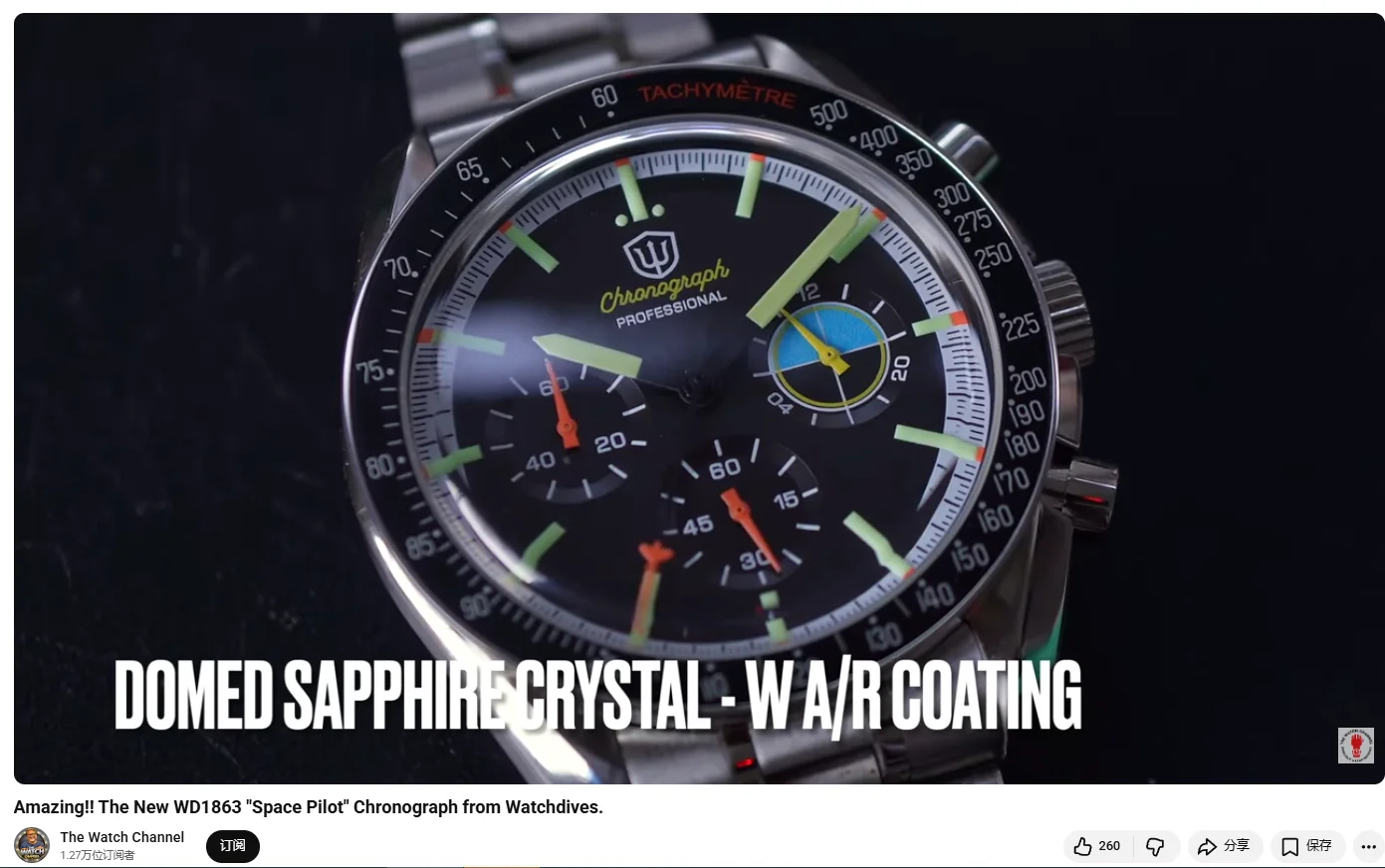 Watchdives WD1863 New 39Mm VK63 Mecha-Quartz Chronograph Watch Bubble Sapphire AR Luminous 100M Waterproof Sports Men Wristwatch