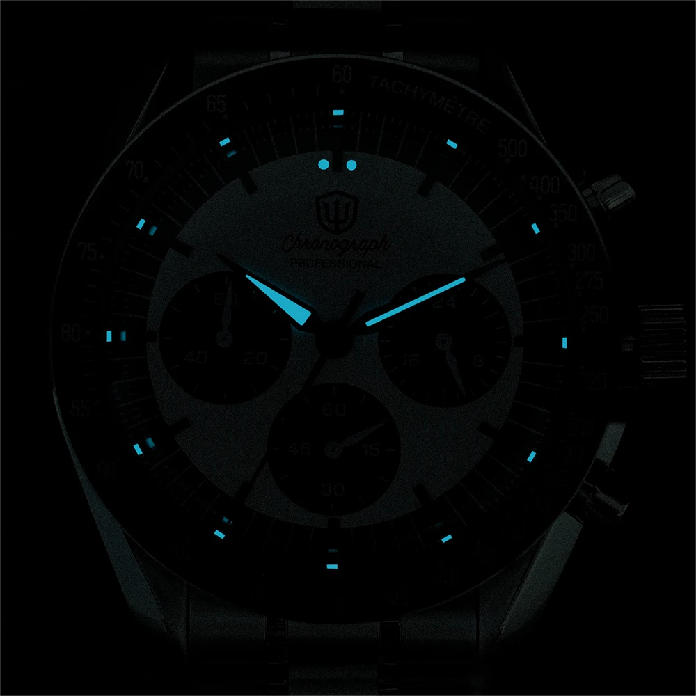 Watchdives WD1863 New 39Mm VK63 Mecha-Quartz Chronograph Watch Bubble Sapphire AR Luminous 100M Waterproof Sports Men Wristwatch