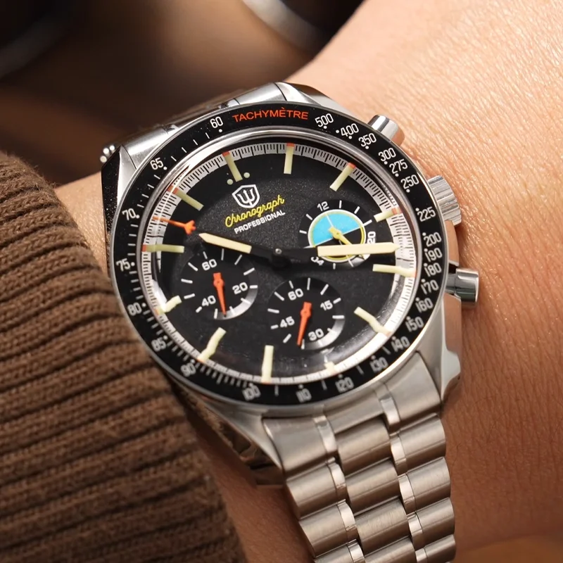 Watchdives WD1863 New 39Mm VK63 Mecha-Quartz Chronograph Watch Bubble Sapphire AR Luminous 100M Waterproof Sports Men Wristwatch