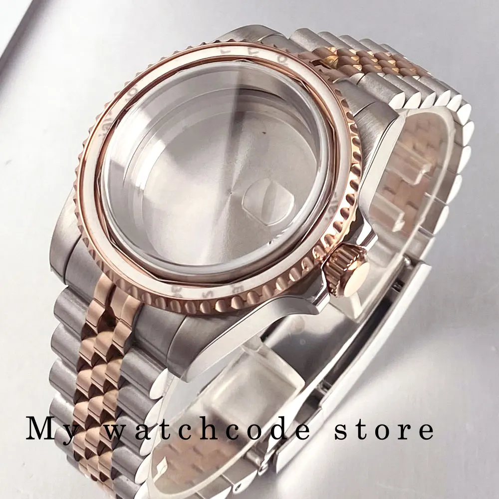 40mm Two Tone Rose Golden Mens Watch Case for SUB GMT Watch Mod NH34A NH35A NH36 NH70 NH38 NH39 ETA 2824 Glidelock System Clasp
