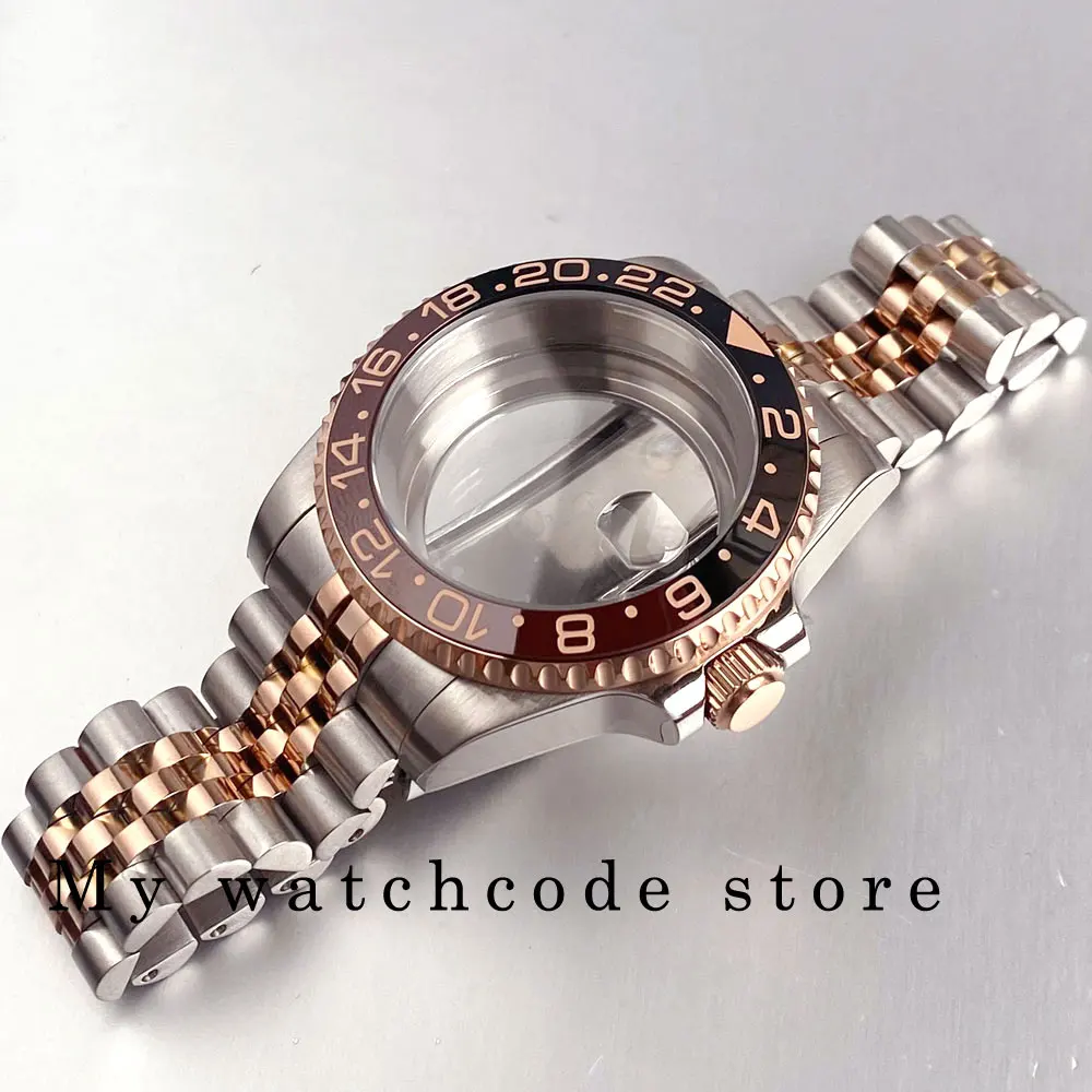 40mm Two Tone Rose Golden Mens Watch Case for SUB GMT Watch Mod NH34A NH35A NH36 NH70 NH38 NH39 ETA 2824 Glidelock System Clasp