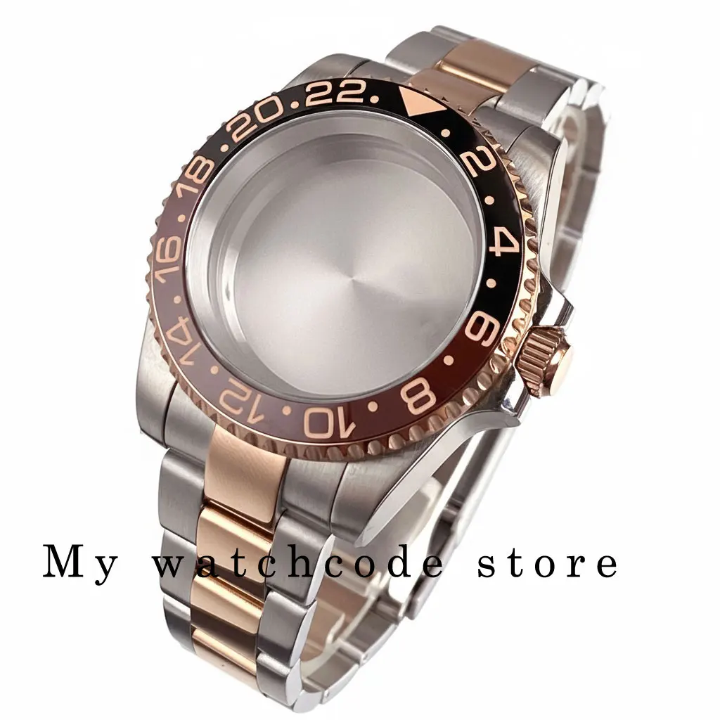 40mm Two Tone Rose Golden Mens Watch Case for SUB GMT Watch Mod NH34A NH35A NH36 NH70 NH38 NH39 ETA 2824 Glidelock System Clasp