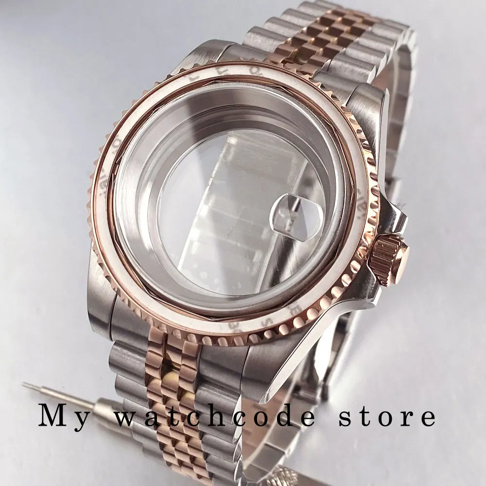 40mm Two Tone Rose Golden Mens Watch Case for SUB GMT Watch Mod NH34A NH35A NH36 NH70 NH38 NH39 ETA 2824 Glidelock System Clasp