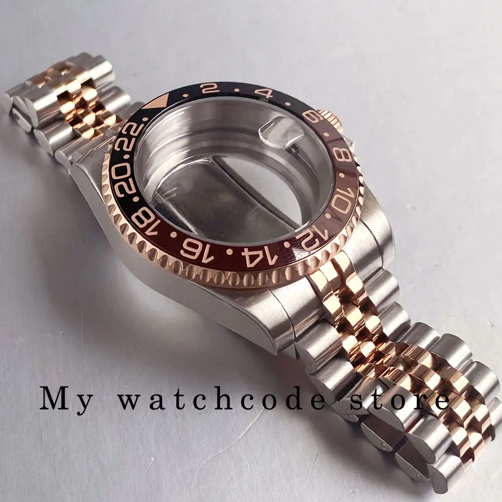 40mm Two Tone Rose Golden Mens Watch Case for SUB GMT Watch Mod NH34A NH35A NH36 NH70 NH38 NH39 ETA 2824 Glidelock System Clasp