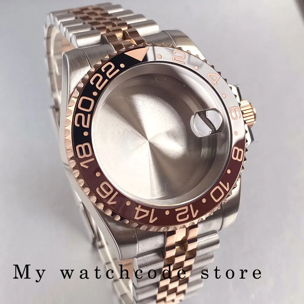 40mm Two Tone Rose Golden Mens Watch Case for SUB GMT Watch Mod NH34A NH35A NH36 NH70 NH38 NH39 ETA 2824 Glidelock System Clasp