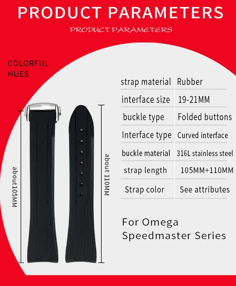 18mm 19mm 20mm 21mm Curved Rubber Silicone Watchband for Omega Seamaster 300 Speedmaster Moon Watch Strap Black Blue Bracelets