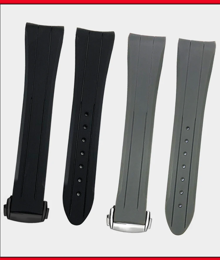 18mm 19mm 20mm 21mm Curved Rubber Silicone Watchband for Omega Seamaster 300 Speedmaster Moon Watch Strap Black Blue Bracelets