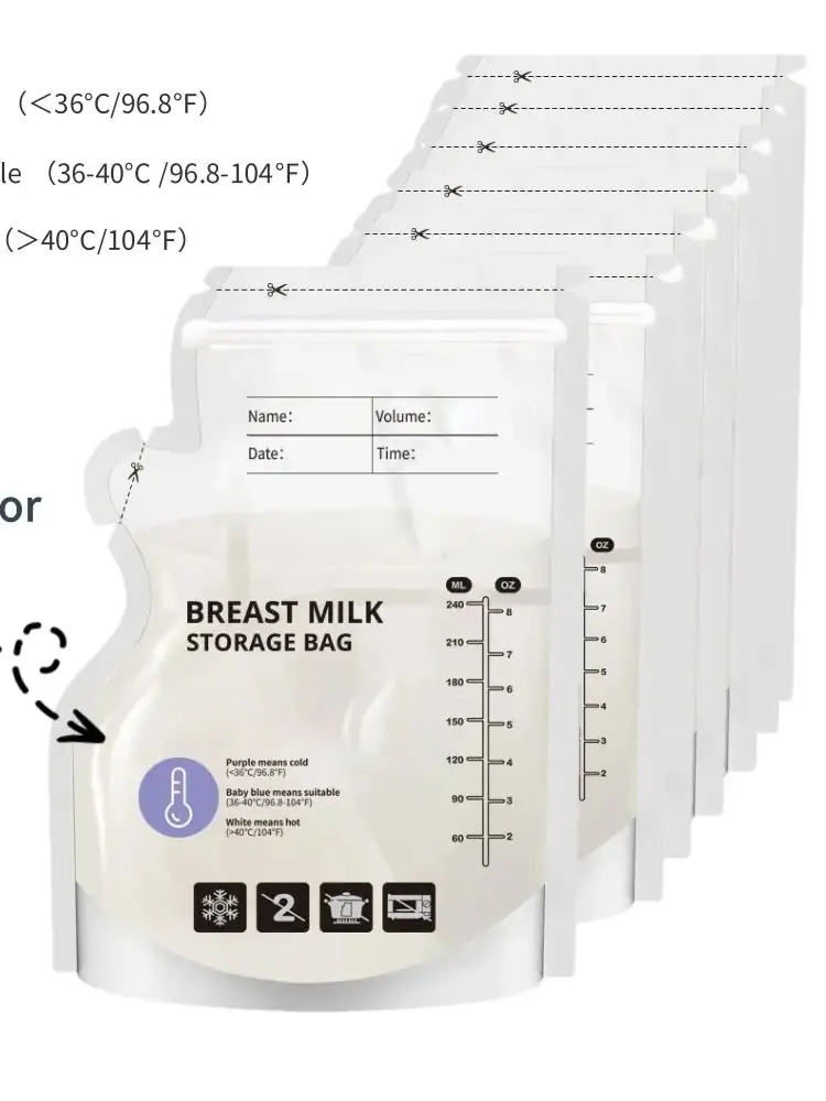 60pcs/30pcs Breast Milk Storage Bags Sterilized Leak Proof Pouches Disposable Breastmilk Storage Freezing Temperature Indicator
