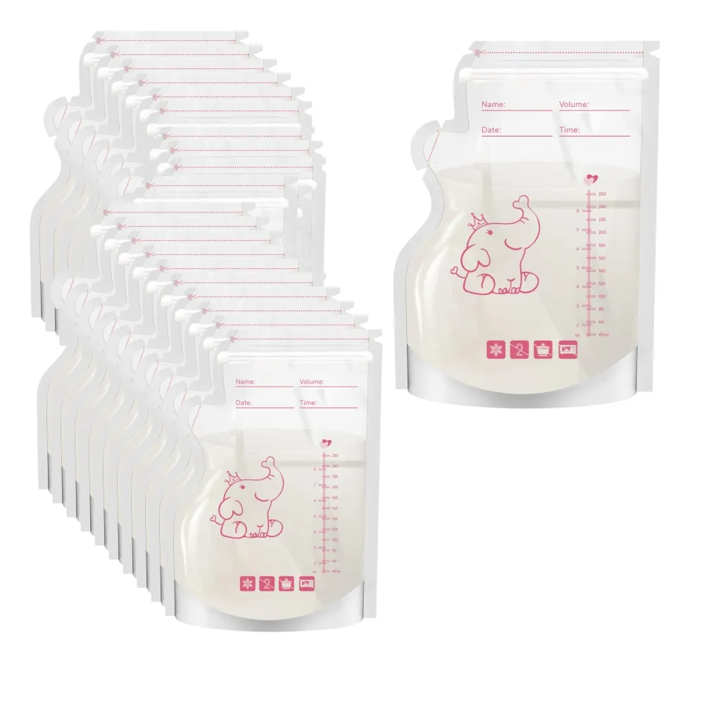 50pcs Breast Milk Storage Bags Pre Sterilized Leak Proof BPA Free Pouches Disposable Breastmilk Storage Pumping Freezing Elephan