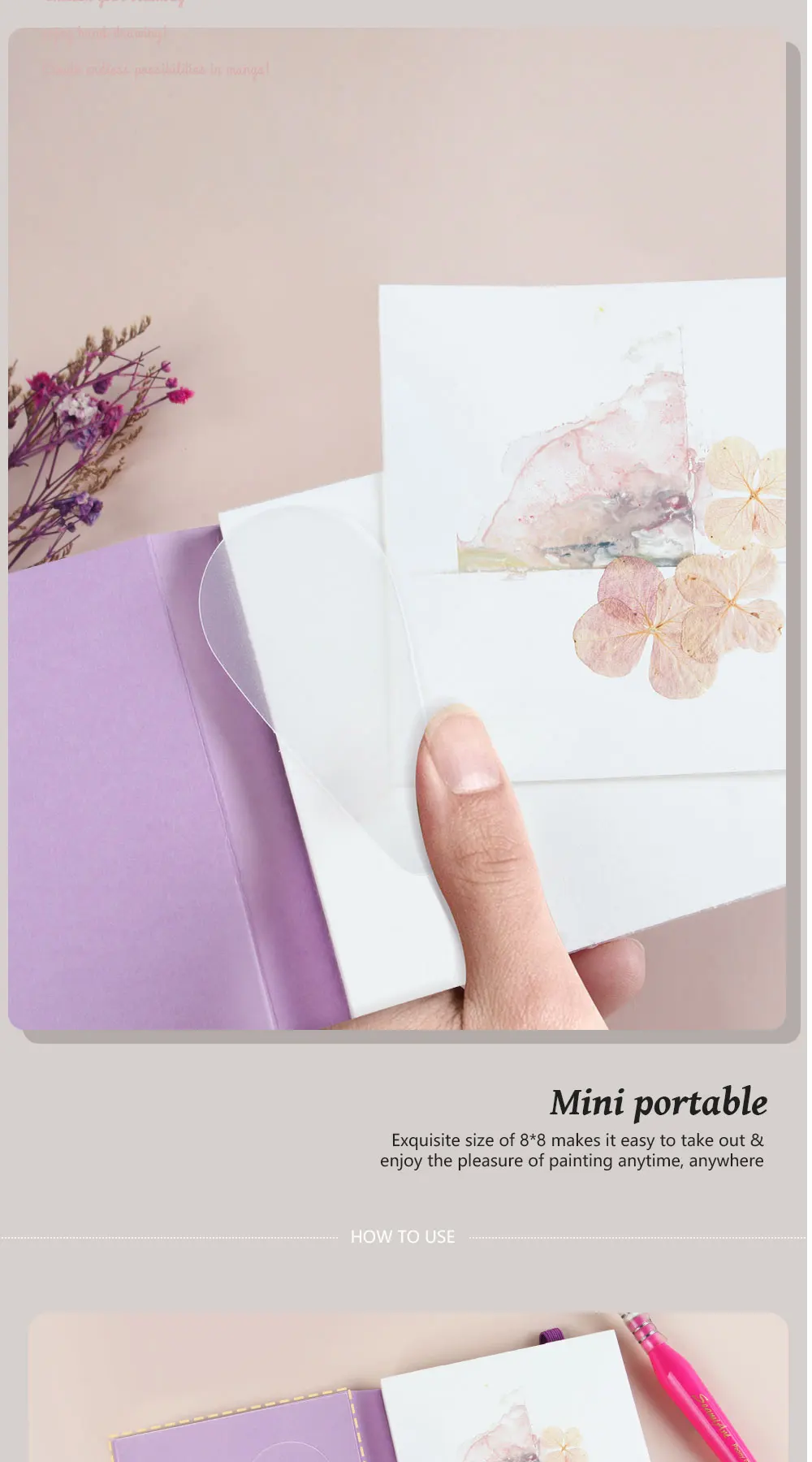 SeamiArt 8x8cm Mini Cotton Sealing Glue Watercolor Travel Notebook Hot Pressed 300gsm Drawing Paper 20 Sheets for Art Supplies