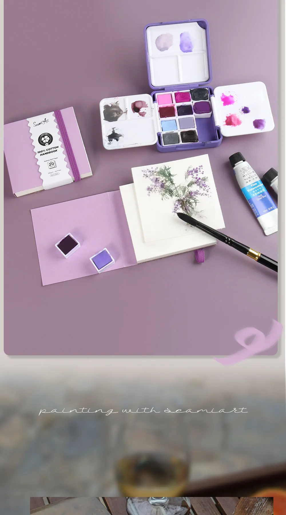 SeamiArt 8x8cm Mini Cotton Sealing Glue Watercolor Travel Notebook Hot Pressed 300gsm Drawing Paper 20 Sheets for Art Supplies