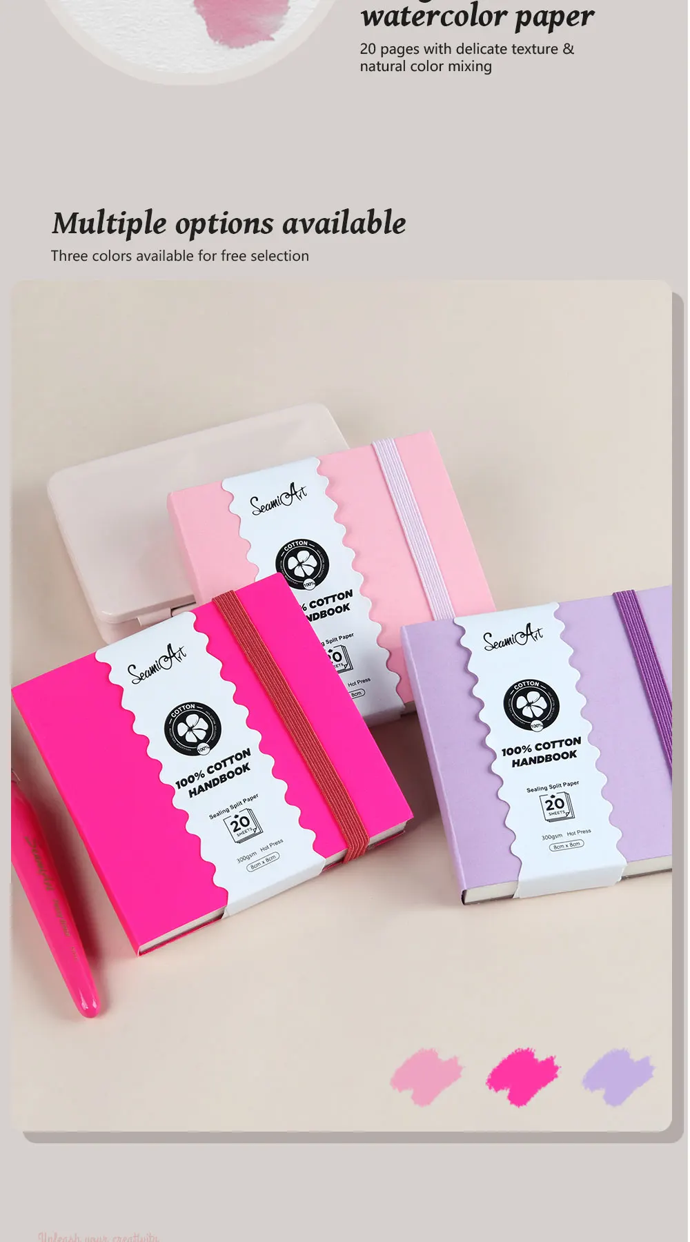 SeamiArt 8x8cm Mini Cotton Sealing Glue Watercolor Travel Notebook Hot Pressed 300gsm Drawing Paper 20 Sheets for Art Supplies