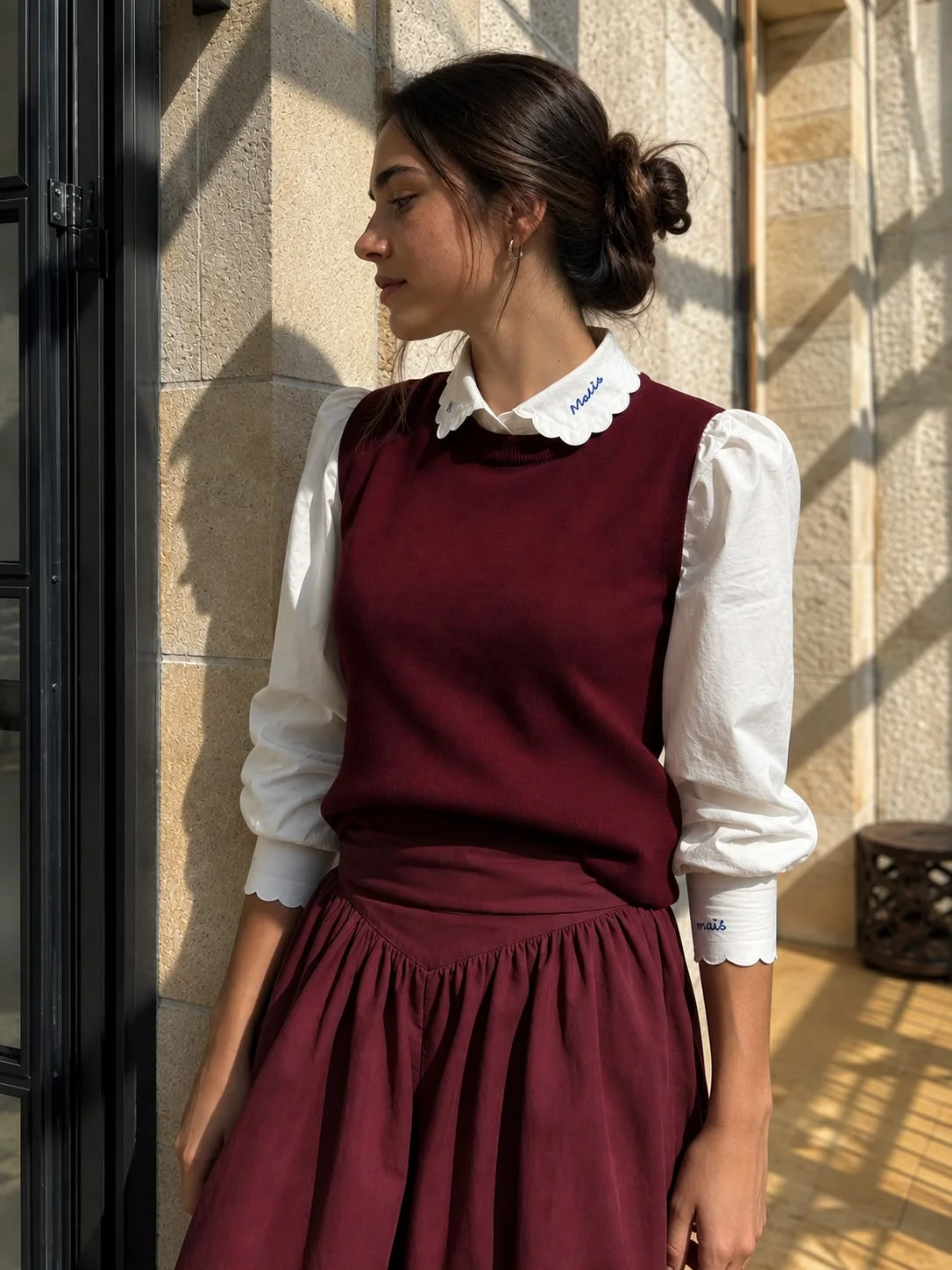 2026 Mali's AW Burgundy Color Collection Girls Dresses Boy Embroidery Shirt Solid Skirts Children Clothing Knitted Tops Outfits