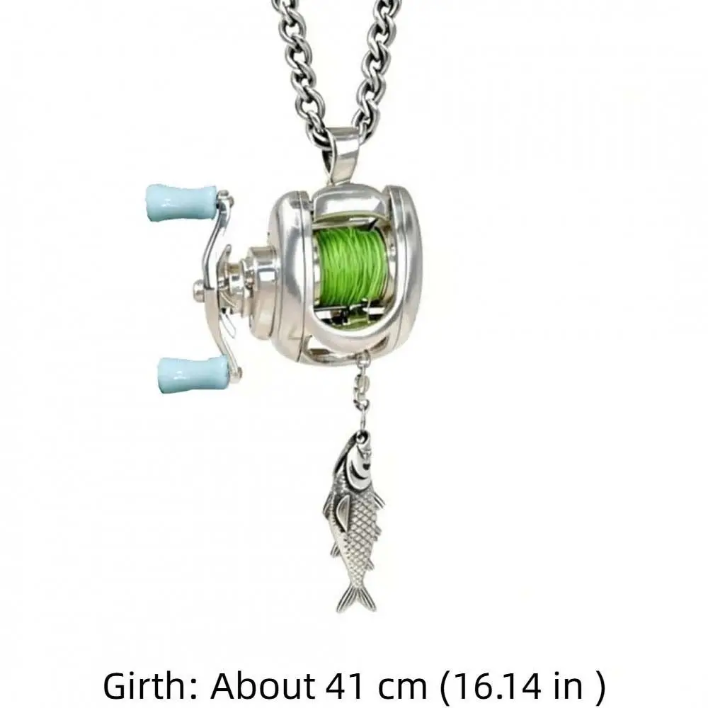 Exquisite Fishing Reel Ring Luxury Fishing Reel Necklace Detachable Pendant Rotatable Men Neck Pendant Neck Accessories