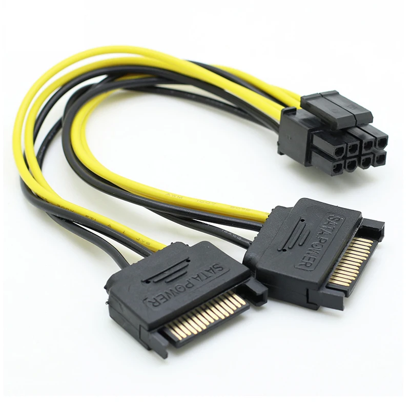 Dual SATA 15pin to 8pin Graphic Card Power Adapter Cable 20cm PCIE SATA Power Supply Cable 8p to SATA for Bitcoin Miner Mining