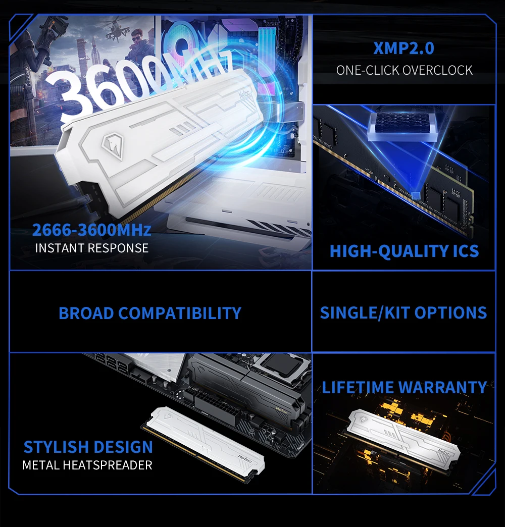 Netac DDR4 Memoria 3200MHz 3600MHz RAM DDR4 8GB 16GB 8GBX2 16GBx2 ECC Support XMP2.0 Desktop X99 Motherboard Lifetime Warranty