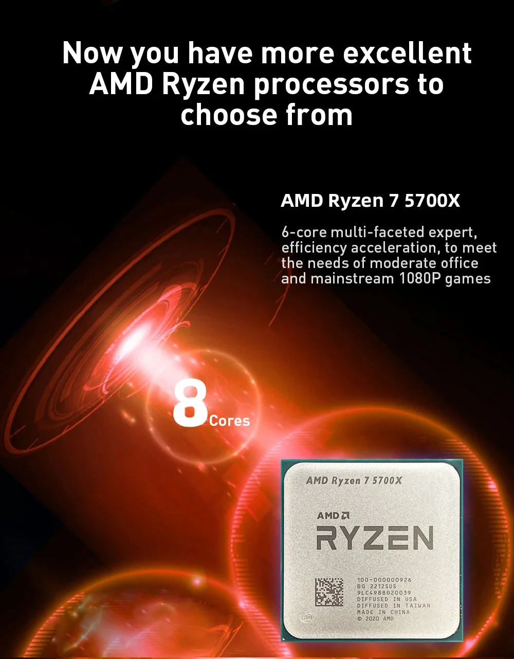 AMD Ryzen 7 5700X, AMD R7 5700X New 8C/16T 65W 7NM L3=32M 100-000000926 Socket AM4 But Without Cooler