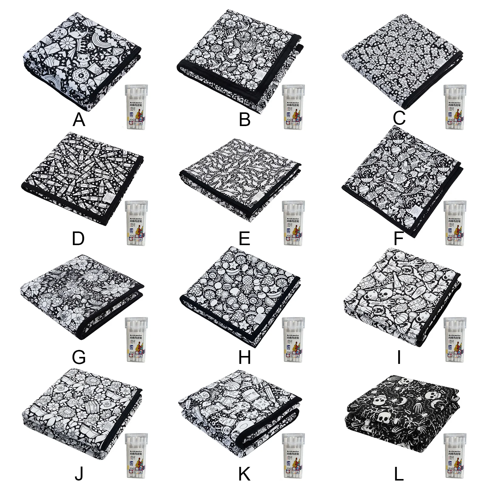 150x125cm DIY Painting Blankets Washable Velvet 24 Coloring Blanket With Markers For Holiday Arts Activities Creative Handcraft