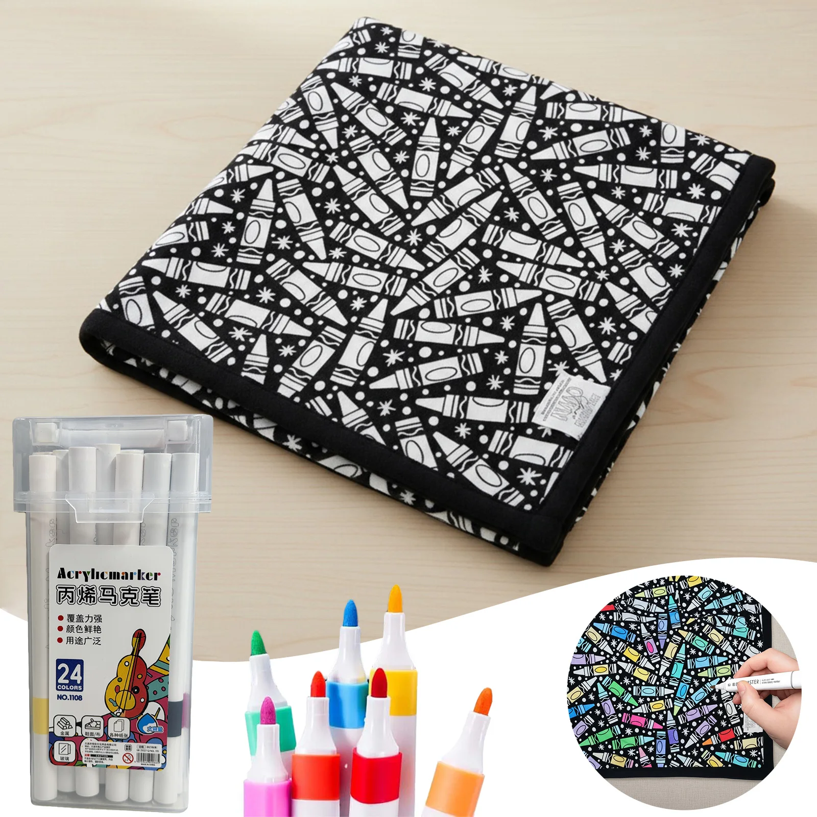 150x125cm DIY Painting Blankets Washable Velvet 24 Coloring Blanket With Markers For Holiday Arts Activities Creative Handcraft