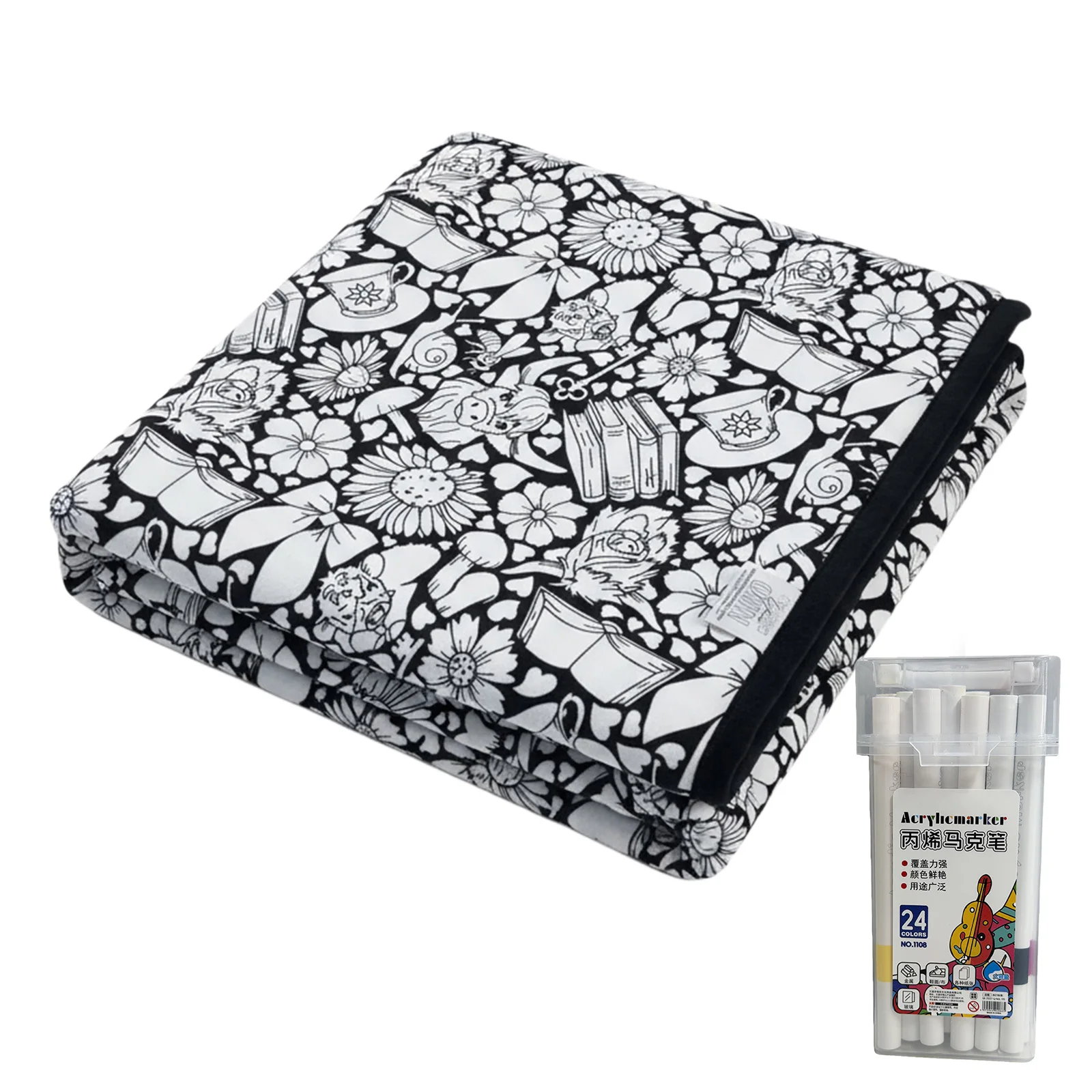 150x125cm DIY Painting Blankets Washable Velvet 24 Coloring Blanket With Markers For Holiday Arts Activities Creative Handcraft