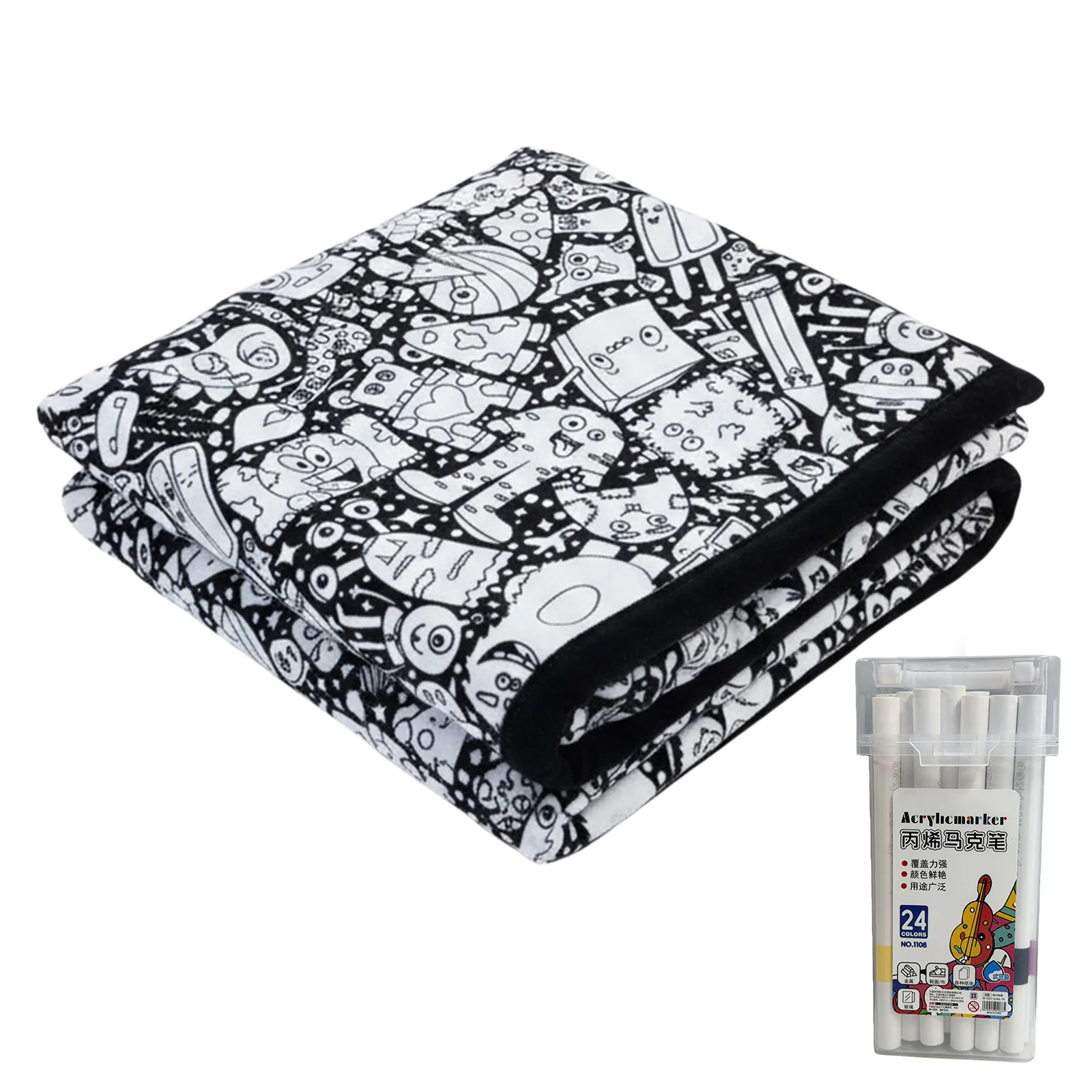 150x125cm DIY Painting Blankets Washable Velvet 24 Coloring Blanket With Markers For Holiday Arts Activities Creative Handcraft