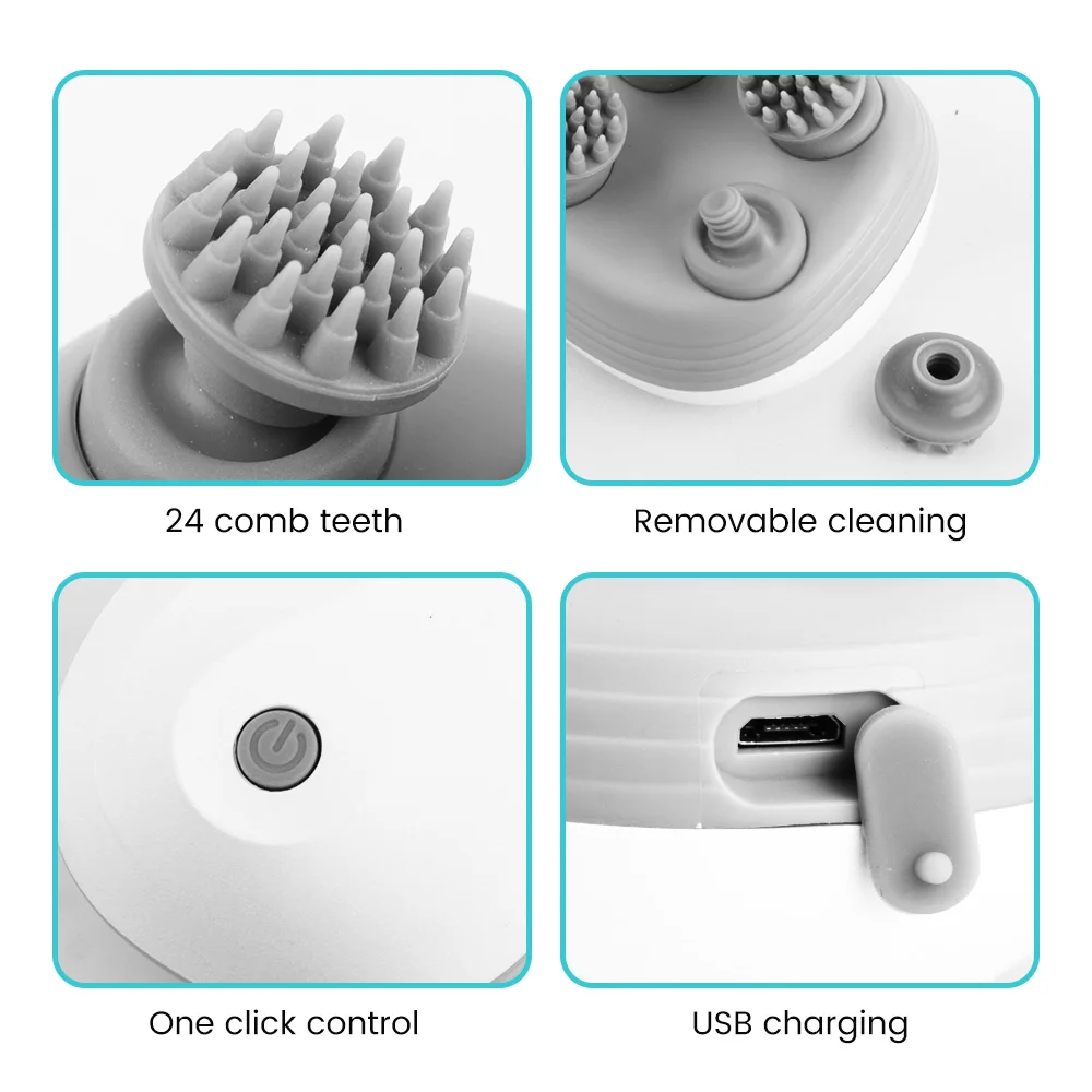 Electric Head Scalp Massager with 4 Kneading Massage Heads Body Deep Tissue Massager for Hair Growth Relaxtion and Cat Pet Claw
