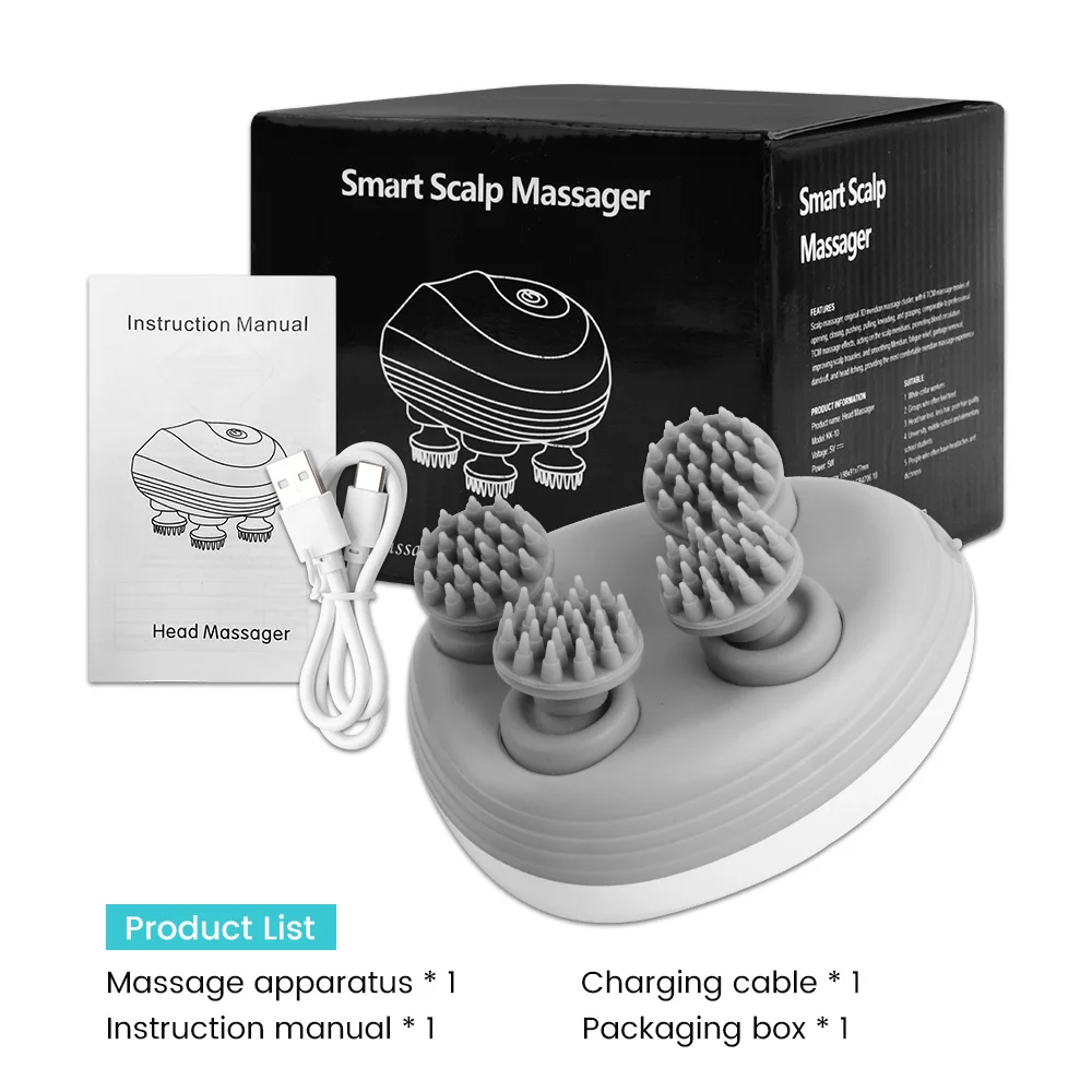 Electric Head Scalp Massager with 4 Kneading Massage Heads Body Deep Tissue Massager for Hair Growth Relaxtion and Cat Pet Claw