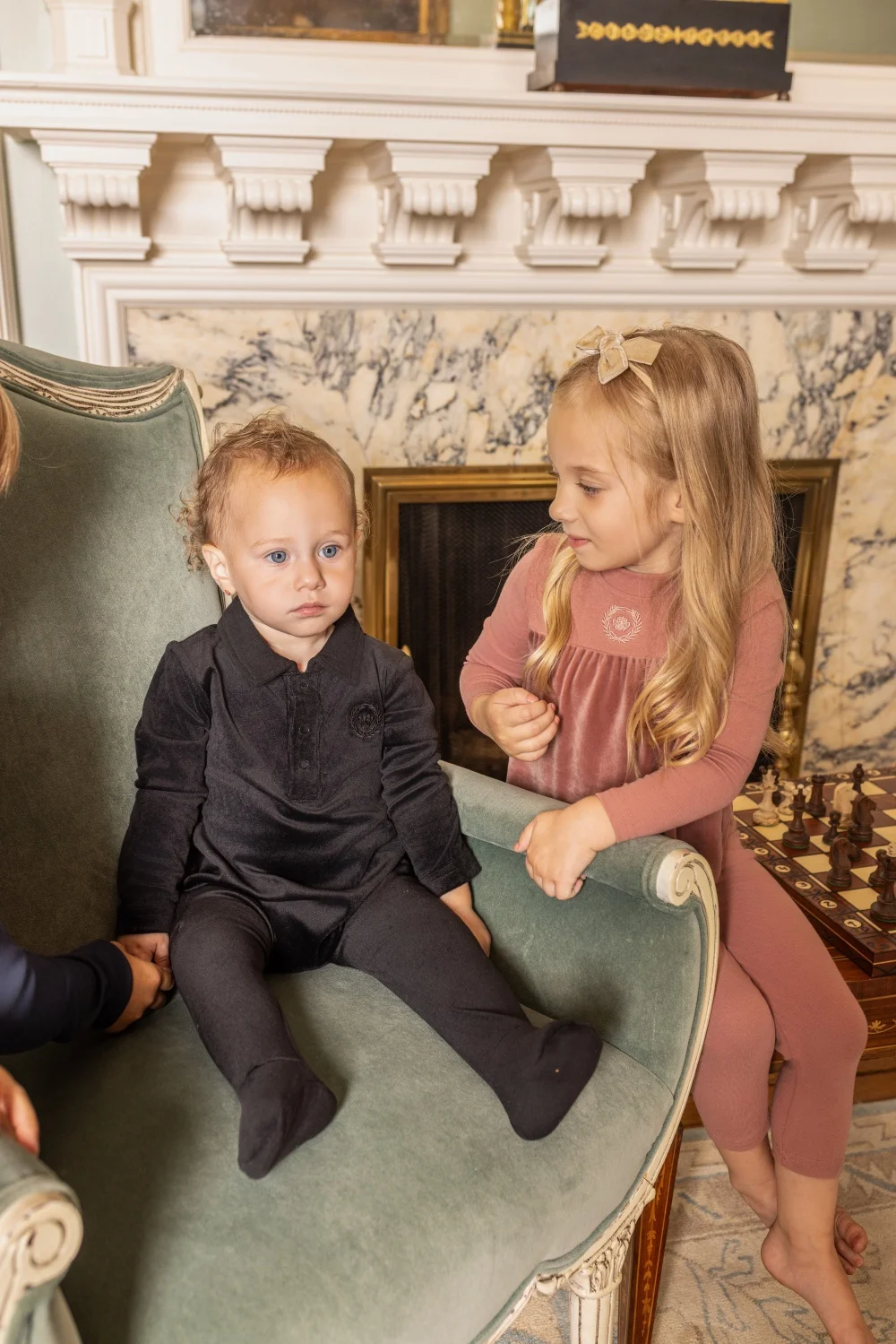AP AW26 Friday Night Collection Boy Girl Velour With Jersey Fabric Family Matching Clothing Maxi Dress Set Clothes