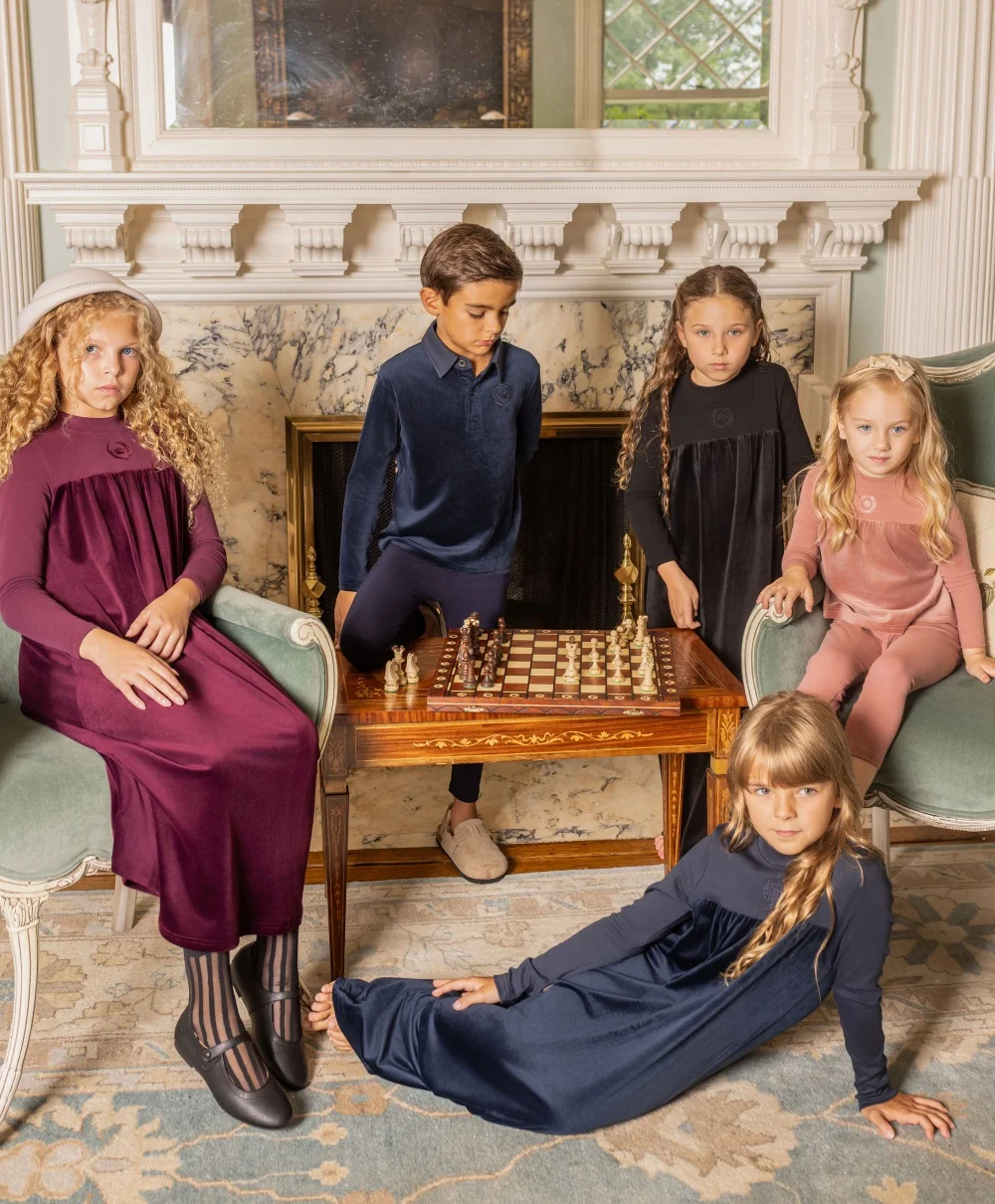 AP AW26 Friday Night Collection Boy Girl Velour With Jersey Fabric Family Matching Clothing Maxi Dress Set Clothes