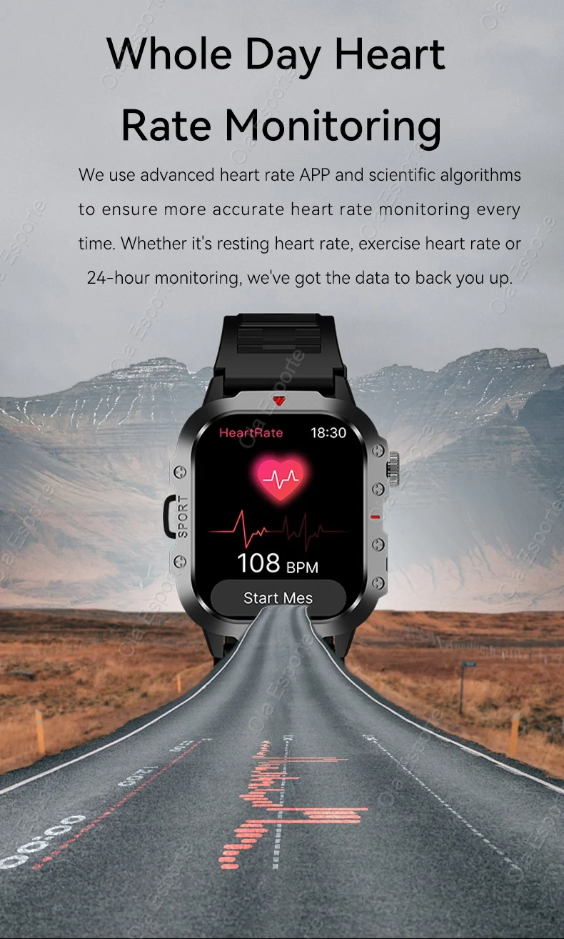 Rugged Military Smart Watch Men's Outdoor Watch LED Flashlight 2.01'' HD Touch Screen Voice Bluetooth Call Smartwatch Gifts HT30