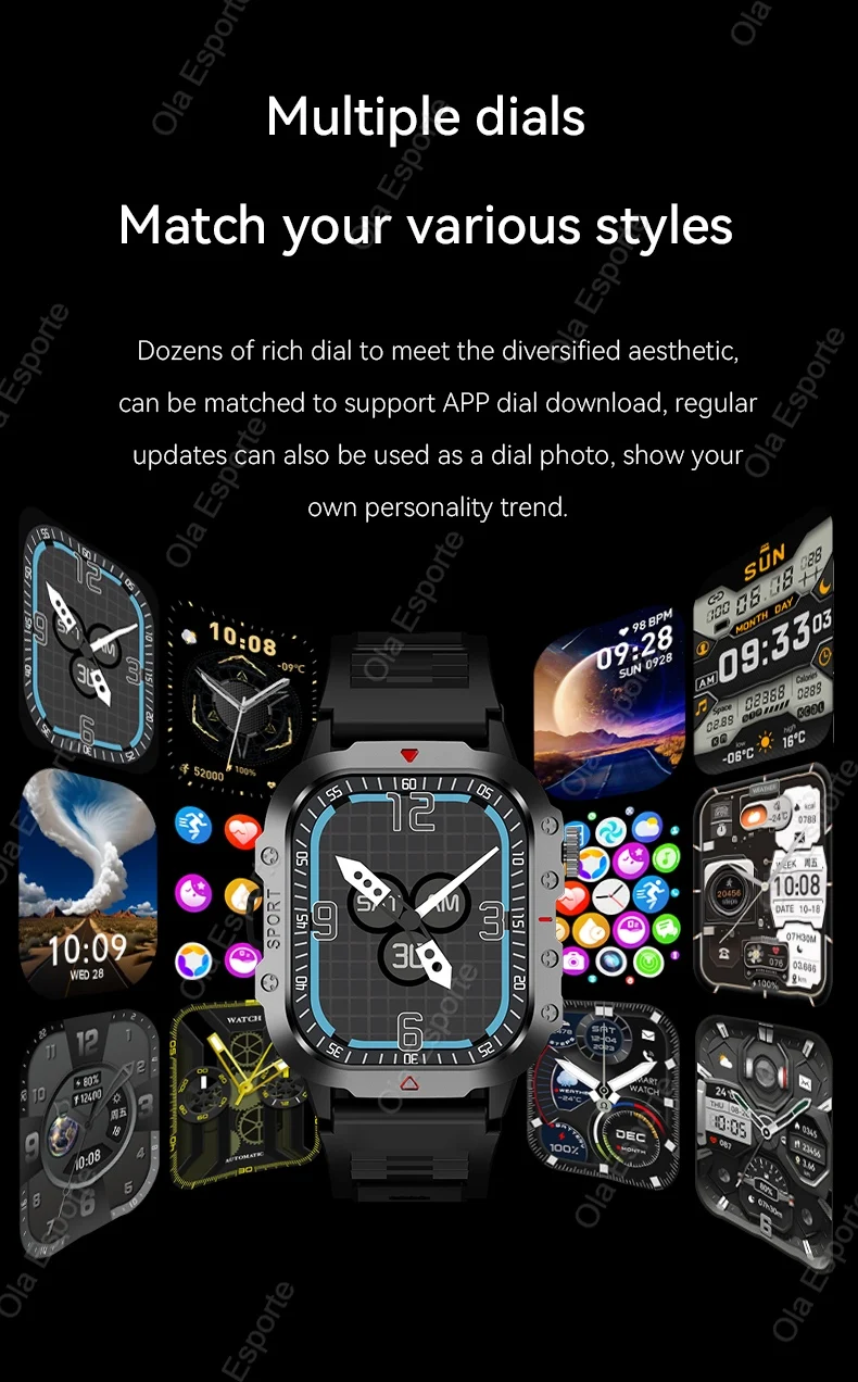 Rugged Military Smart Watch Men's Outdoor Watch LED Flashlight 2.01'' HD Touch Screen Voice Bluetooth Call Smartwatch Gifts HT30