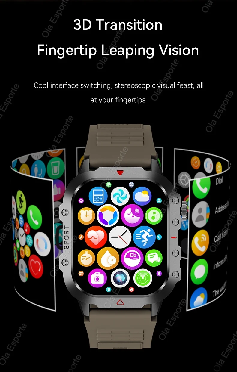 Rugged Military Smart Watch Men's Outdoor Watch LED Flashlight 2.01'' HD Touch Screen Voice Bluetooth Call Smartwatch Gifts HT30