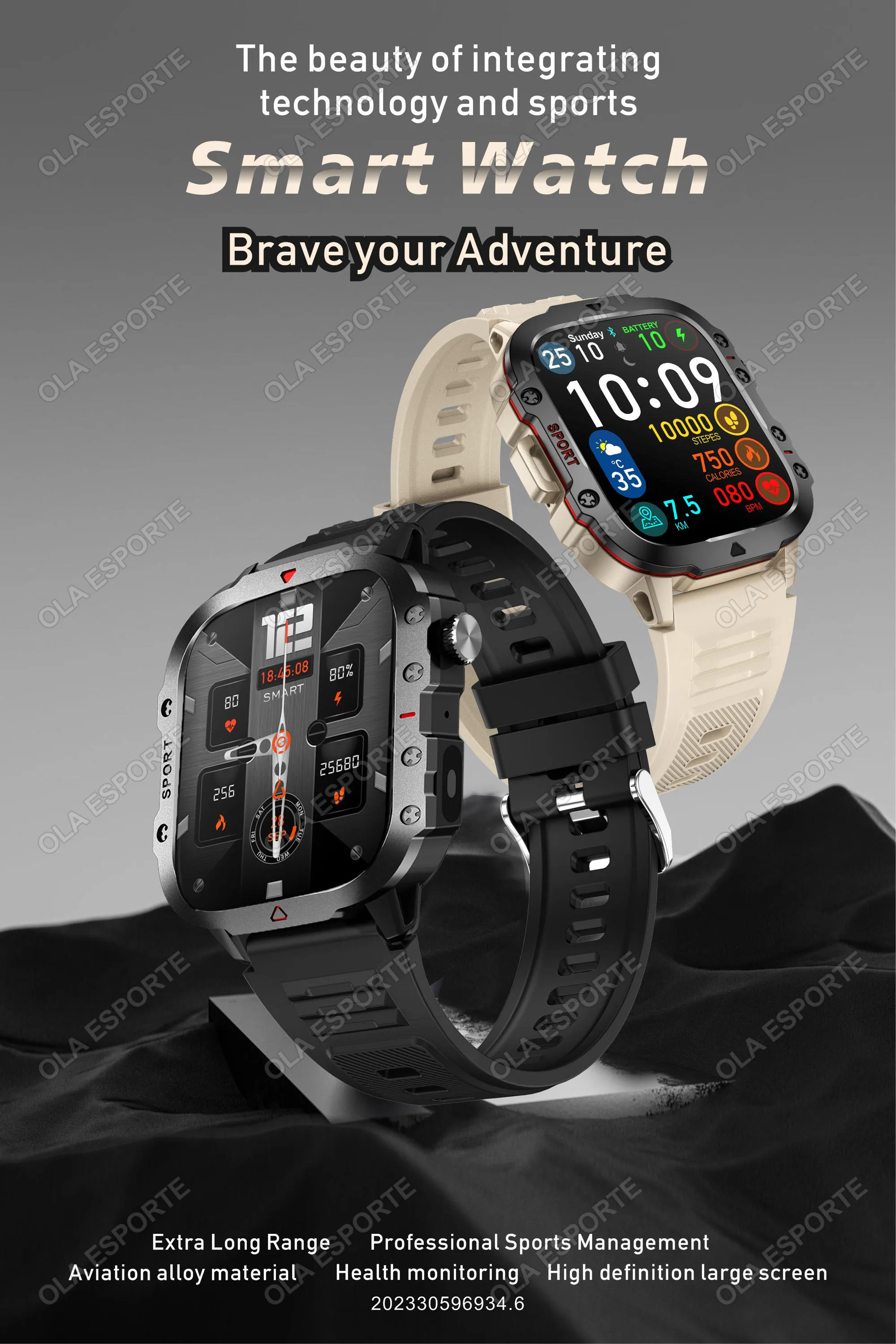 Rugged Military Smart Watch Men's Outdoor Watch LED Flashlight 2.01'' HD Touch Screen Voice Bluetooth Call Smartwatch Gifts HT30