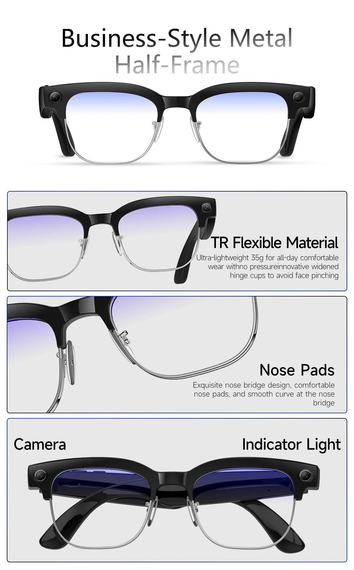 2026New AI Smart Glasses 120+Language Translation 800W Pixel Camera Video Music Player Call Business 8K Color Change Glasses Men