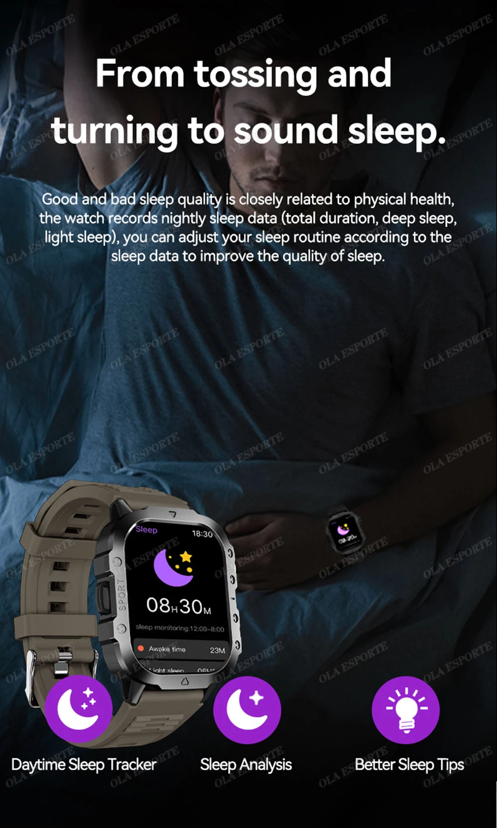 2026 New Military Smart Watch Men 3ATM Outdoor Sports Fitness Tracker Blood Pressure Health Monitoring BT Call GPS Smartwatch