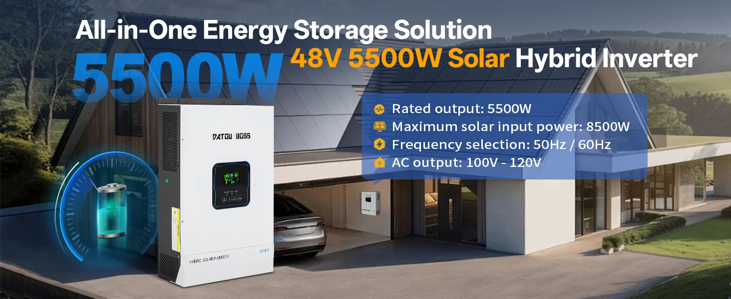 DATOUBOSS 48V 5500W MPPT Hybrid Solar Inverter Pure Sine Wave 110/120V US Standard Off-Grid PV Energy Storage for Home