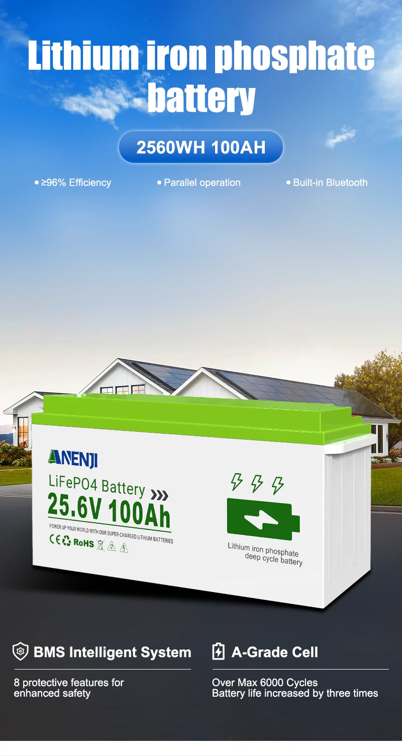 ANENJI 12.8V/25.6V 100AH LiFePO4 Lithium Battery Max.1280Wh 2560Wh Energy, Low Temperature Protection 24V 100AH Battery