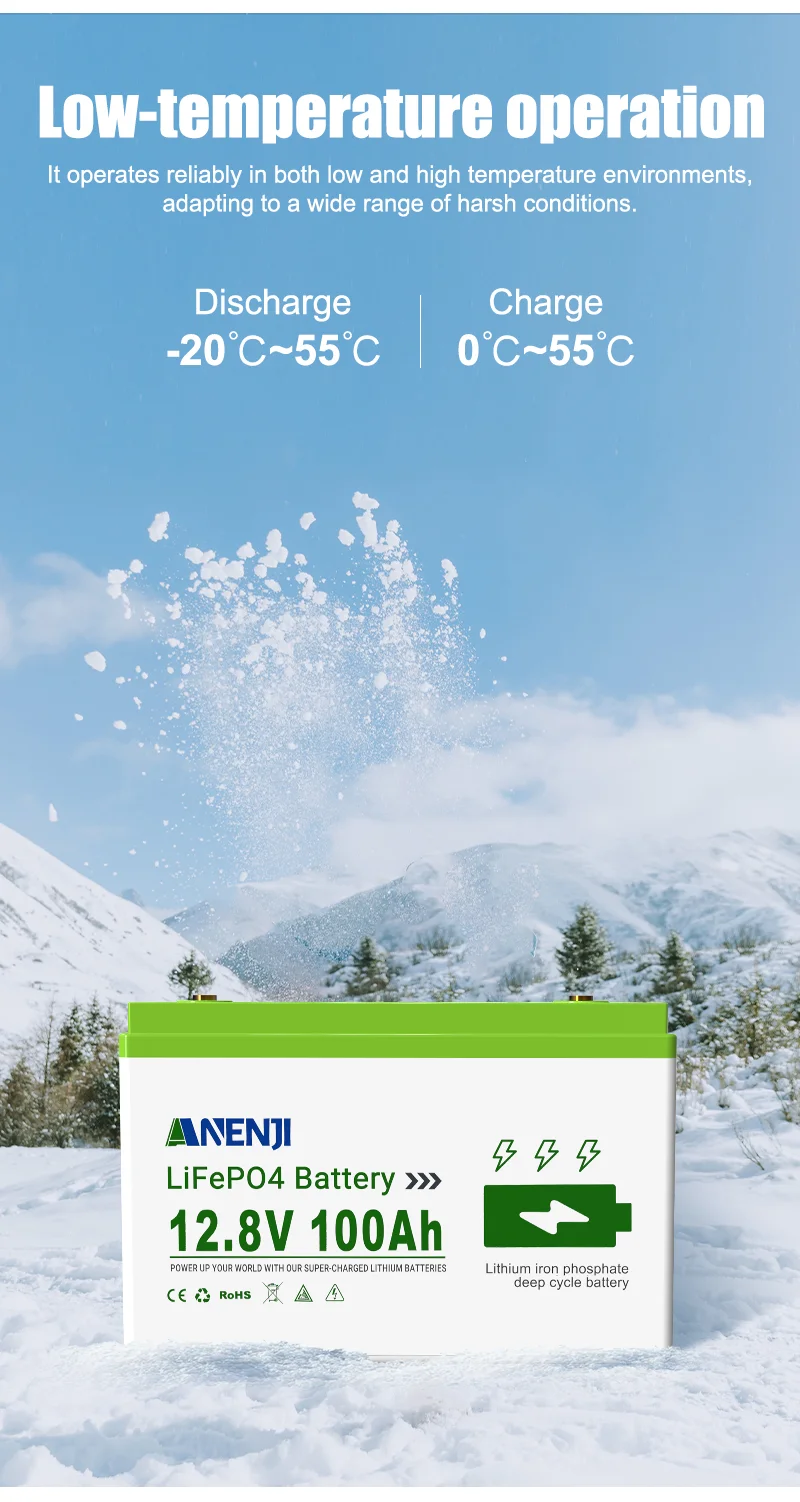 ANENJI 12.8V/25.6V 100AH LiFePO4 Lithium Battery Max.1280Wh 2560Wh Energy, Low Temperature Protection 24V 100AH Battery