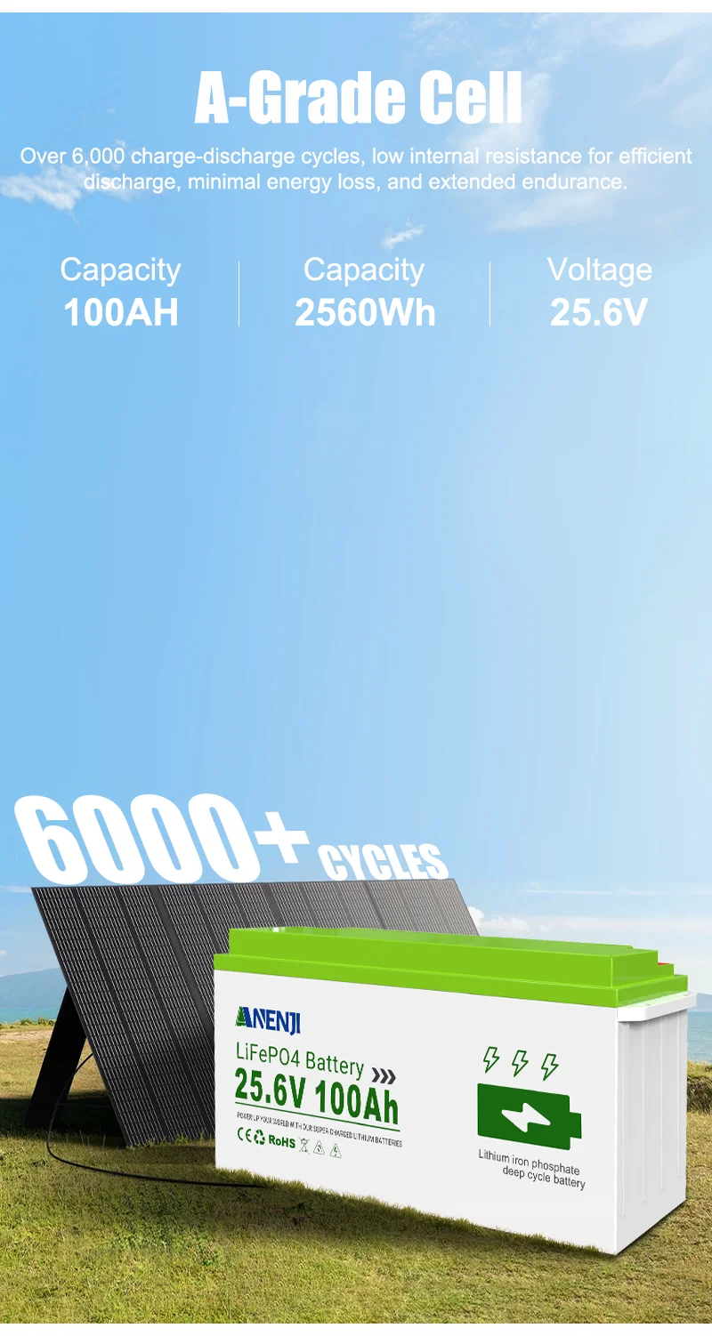 ANENJI 12.8V/25.6V 100AH LiFePO4 Lithium Battery Max.1280Wh 2560Wh Energy, Low Temperature Protection 24V 100AH Battery