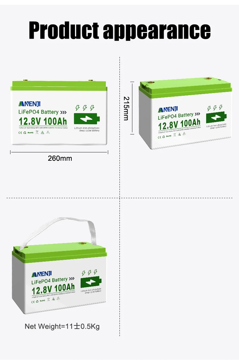 ANENJI 12.8V/25.6V 100AH LiFePO4 Lithium Battery Max.1280Wh 2560Wh Energy, Low Temperature Protection 24V 100AH Battery