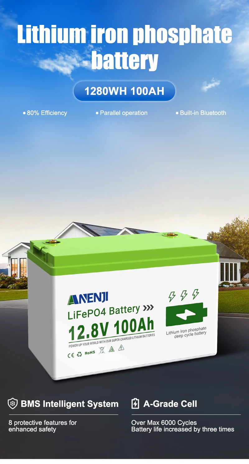 ANENJI 12.8V/25.6V 100AH LiFePO4 Lithium Battery Max.1280Wh 2560Wh Energy, Low Temperature Protection 24V 100AH Battery