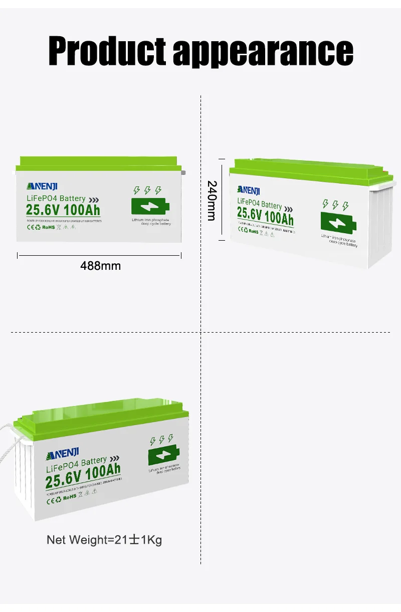 ANENJI 12.8V/25.6V 100AH LiFePO4 Lithium Battery Max.1280Wh 2560Wh Energy, Low Temperature Protection 24V 100AH Battery